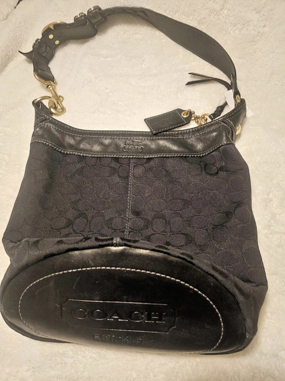Vintagr Coach Bleecker Signature Hobo Black Shoulder Bag